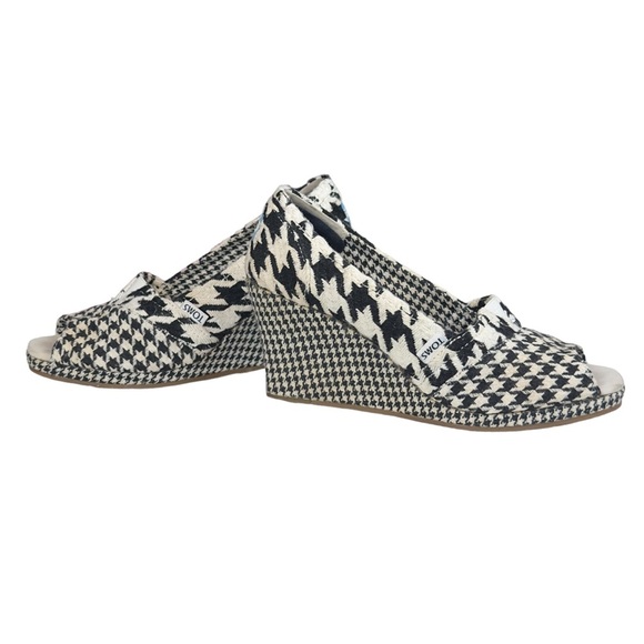 Tom’s Black White Scottish Houndstooth Wedge Heel Open Toe Shoes Size 9.5 - Picture 7 of 12